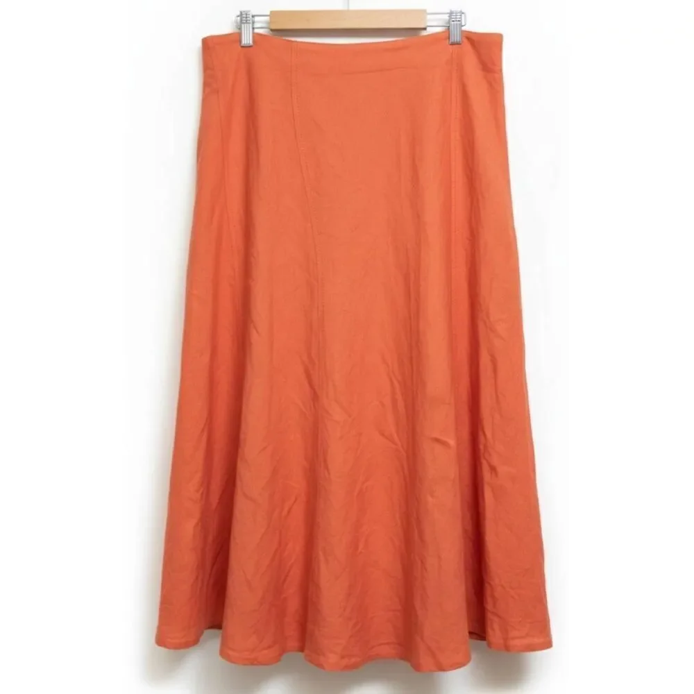 Caren sport womens 2xl orange long ankle maxi skirt 100% linen 40 inch waist